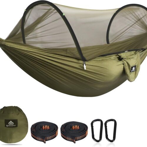 NATUREFUN Hamac de camping ultra-leger Hamac en filet anti-moustiques Capacite de charge de 300 kg, nylon de parachute respirant a