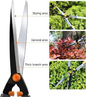 AIRAJ Hedge Shears (60 cm), with serrated blade in three sections and non-stick coating, manual hedge shears for trimming, ideal for