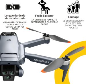 71czJUkU30L._AC_SL1500_.jpg Killerbee X1 SE Sky Predator - Drone avec double camera - Convient aux enfants et aux adultes - Moteurs sans balais - Ultra Fly More