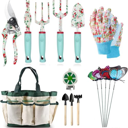 Gardening Tools Set, 16 Piece Floral Gardening Hand Tool Gifts Gardening Gifts for Women and Men, with Pruning Shears and Extra Larg