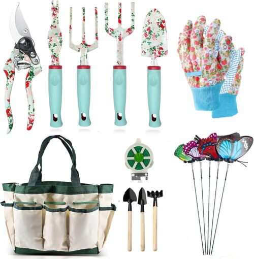 Gardening Tools Set, 16 Piece Floral Gardening Hand Tool Gifts Gardening Gifts for Women and Men, with Pruning Shears and Extra Larg