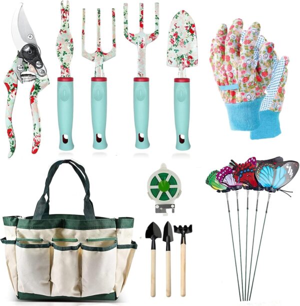 Gardening Tools Set, 16 Piece Floral Gardening Hand Tool Gifts Gardening Gifts for Women and Men, with Pruning Shears and Extra Larg