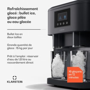 Machine à glaçons Klarstein 15 kg, 1,8 L, autonettoyante