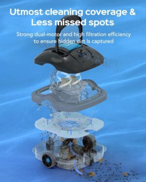 71dLxb55UuL._AC_SL1500_.jpg WYBOT Wireless Pool Robot for Above Ground Pools up to 80 m2, Double Motorised Vacuum Cleaner Robot Swimming Pool 100 Minutes Powerf