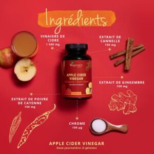 Vinaigre de cidre 1950 mg 120 gélules – Chrome, Cannelle