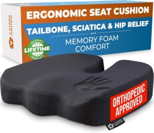 5 Stars United Coussin de siege pour Bureau - Oreiller en Mousse a memoire de Forme a 100, Soulagement de la Douleur Coccyx, sciati