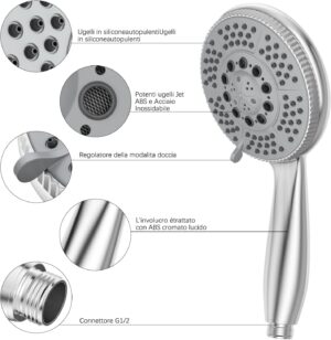 71dXxNOzxxL._AC_SL1500_.jpg Vinabo Shower Head 1.5 m Flexible Steel Shower Tube, 5 Functions Multifunctional High Pressure Shower Jet, ABS Chrome Anti-Limesca