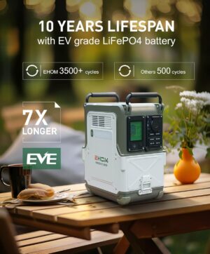 EHOM EP600 - Station d'alimentation - Batterie LiFePO4 EVE - 512 Wh - 230 V CA 5521 USBvoituresans fil - 600 W (crete 1200 W)