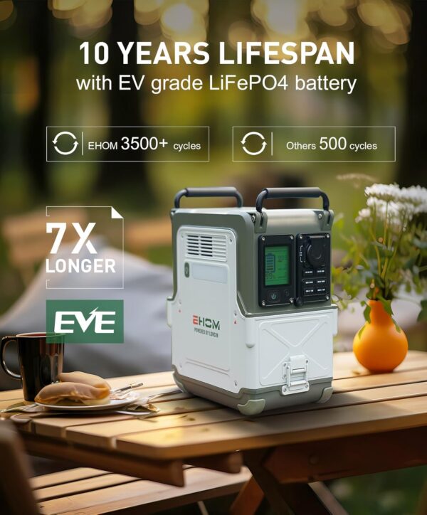 EHOM EP600 - Station d'alimentation - Batterie LiFePO4 EVE - 512 Wh - 230 V CA 5521 USBvoituresans fil - 600 W (crete 1200 W)