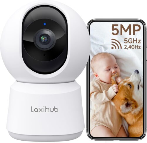LAXIHUB 3K5MP Indoor WiFi Surveillance Camera, 2.4GHz5GHz WiFi Cameras with Night Vision, 355 PTZ Home Camera, Automatic Tracking