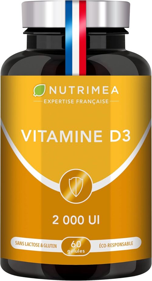 VITAMINE D3 100 Pure - 2000 UI - 1000 des Apports Journaliers Sante des Os des Dents - Immunite - 60 Gelules Nutrimea - Fa