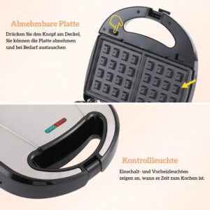 71dxfgfiCXL._AC_SL1500_.jpg OKYUK Gaufrier, Gauffrier multifonctions 750W avec 6 plaques de gril antiadhesives amovibles, gauffrier repondant a differents besoi