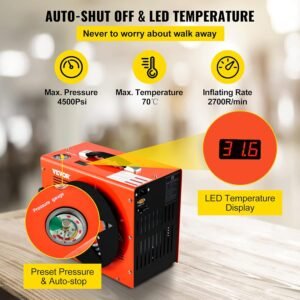 71dyak2Gn6L._SL1500_.jpg VEVOR Air Compressor PCP 30MPa High Pressure Air Pump 22011012V Air Compressor Auto Shut-Off Suitable for Air Rifles Paintball Tan