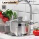 Daniks Standard Marmite Inox 20 cm 4 Litres, Faitout avec Couvercle en Verre, Tous Feux y Compris Induction, avec Echelle de Mesure,