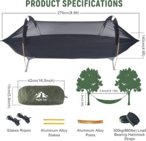Night Cat Hamac Tente avec Moustiquaire Impermeable a l'eau pour 1 Personne Randonnee Camping dans Jardin Arriere-Cour Sauvage Vert