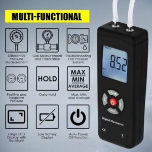 Manomètre différentiel numérique HVAC gaz à double port