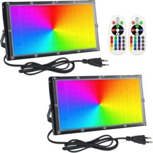 71eX6VssmwL._AC_SL1500_.jpg Eleganted Projecteur LED RGB Exterieur 100W, 2pcs Projecteur Led Couleur Spot LED Exterieur de Jardin 16 Couleurs 4 Modes avec Telec