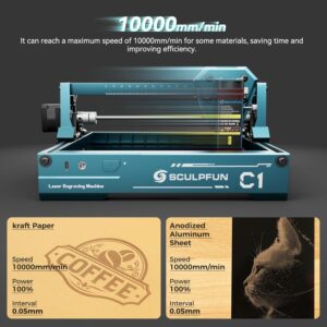 Sculpfun C1 Mini Machine de Gravure Laser Graveur Laser 3w, Haute PreCision de 0,04 Mm, PreT a L'Emploi, IdeAl Pour Les DeButants,