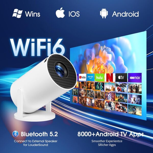 Built-in App 2025 Projector Projector Portable Mini Projector Dual Control with Mouse Android TV WiFi 6 BT5.2 180 Rotation HDMIT