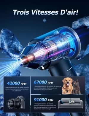 Compressed Air Blower, 100000 RPM PC Blower with 9000 mAh Battery, Dry Air Bomb Cleaning PC, 3 Speed Compressed Air Duster with LE