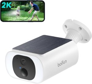 BOIFUN 2K Wireless Outdoor WiFi Surveillance Camera, Built-in Solar Panel, Motion Sensor, Colour Night Vision, IP65 Waterproof, Cust