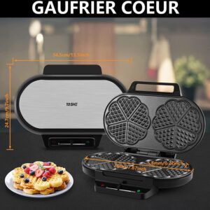 YASHE Machine A Gauffre Coeur, 10 Gaufres Classiques En Forme De Cœur Avec Revetement Antiadhesif, 5 Reglages De Temperature Ajustab