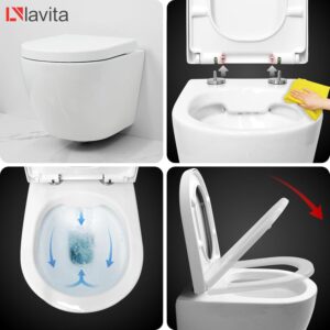 LAVITA Solido Start Wall Unit Sogo Wall-Mounted Toilet White Rimless Toilet Seat with Soft-Close Mechanism Chrome Button Complet