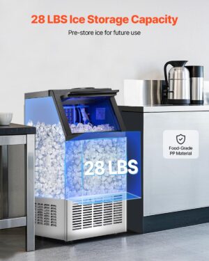 VEVOR Ice Cube Maker with 54.5kg24h Production Capacity and 12.7kg Storage Capacity, 36 Ice Cubes in 15 Minutes, LED Digital Displa