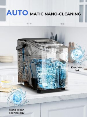 71fGqp8hNkL._SL1500_.jpg FOHERE Machine a glacons, glacons en 5 minutes, 14 kg en 24 heures, mini machine a glacons autonettoyante, 2 tailles de glacons pour