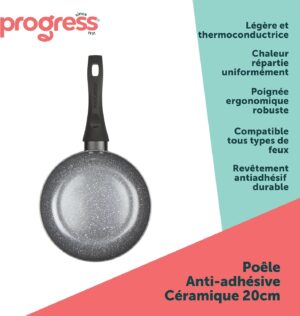 Progress Poele Induction 20cm, Poele Antiadhesive Non Toxique en Ceramique Marbree, Poele a Frire Compatible Tous Feux, Aluminium av