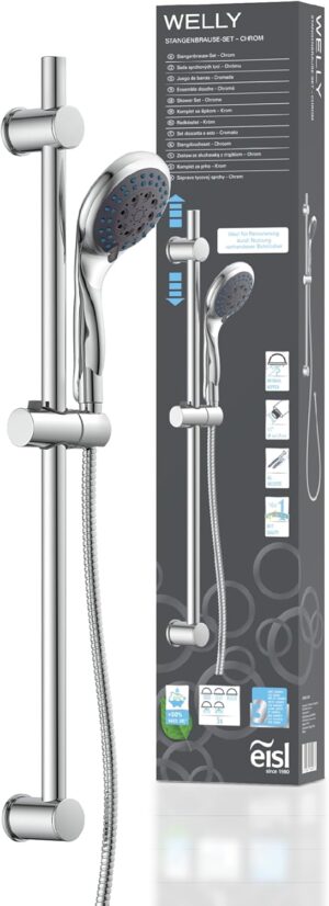 EISL WELLY DX6051CSB Shower Set with Hose and Bracket, Water Saving Gasket, Shower Head with Hose Chrome