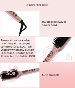 Brosse lissante Megawise Pro en ceramique ionique pour salon a domicile Technologie de chauffage MCH rapide en 20 secondes avec se