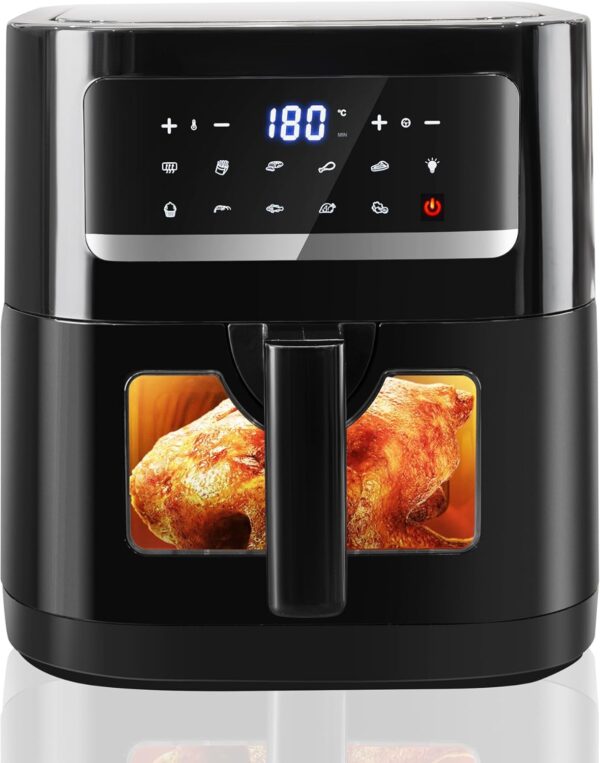 Air Fryer with Visible Window, Emphsism Oil Free 7L Fryer with 10 Functions 1800 W, Hot Air Fryer, Electric Fryer with LED Touch Scr