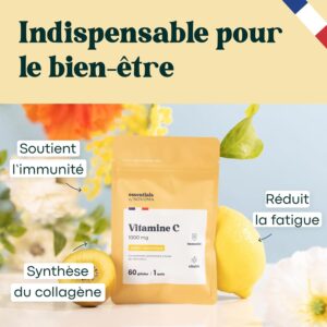 Vitamine C 1000mg, Reduit la Fatigue et Soutient le Systeme Immunitaire, Cure de 1 mois, 60 Gelules Vegetales, 100 Acide Ascorbique