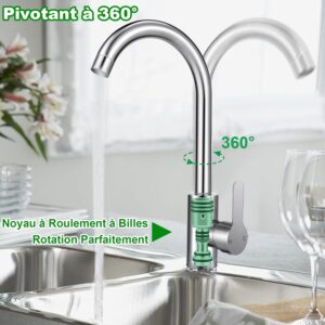 71gGbur319L._AC_SL1500_.jpg Mitigeur Cuisine avec Tuyau Flexible G38 x M10,Robinet Cuisine en Acier Inox avec Bec Pivotant a 360 Monocommande,Robinet Evier de