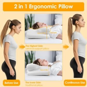 Gaethra Oreiller Ergonomique Cervical, 2 en 1 Oreiller Memoire Forme, Soulagement Efficace de la Douleur, Oreiller Orthopedique a Me