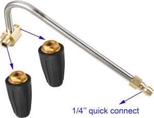 71gMq7QqUVL._AC_SL1500_.jpg Tool Daily JT030 Nettoyeur de Gouttiere pour Nettoyeur Haute Pression, 2 Buses Rotatives, Raccord Rapide 14 Pouce, 3300 PSI, Acier