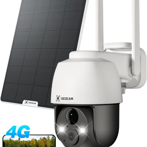 71gNGVjMC0L._AC_SL1500_.jpg COCOCAM 4G LTE Wireless Outdoor Surveillance Camera, 2K Solar PTZ 4G with SIM Card, PIR Human Detection, AI Recognition, 10000mAh Ba