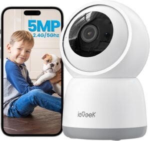 71gcDNLGj7L._AC_SL1500_.jpg ieGeek 5MP WiFi Indoor Surveillance Camera 360 2.4G5GHz WiFi Indoor Camera, PTZ Motion Detection Audio Two-Way Alexa for PetsBa