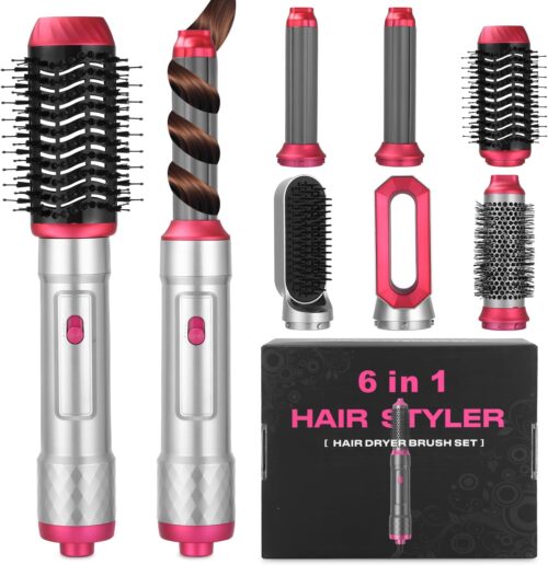 Ixydor 6 en 1 Air Styler,Brosse a Air Chaud avec 1000W Seche Cheveux,Fer a Friser,Brosse Lissante Chauffante,Brosse Coiffante,3 Temp