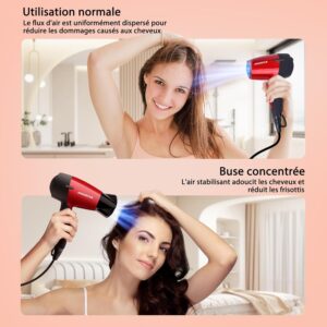 Aigostar Linda 32GQT - 1500W double voltage seche-cheveux compact de voyage avec manche pliable, 2 vitesses, protection contre la su