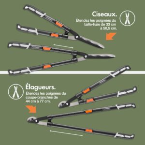 Cisailles de jardin VonHaus x3, manches télescopiques