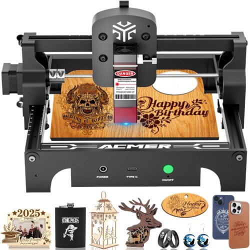 ACMER S1 Graveur Laser Portable 6W, Decoupeuse Laser Mini a Precision 0.04 mm, Zone de Gravure 130130 mm, Machine a Graver Laser po
