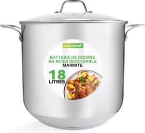 NutriChef Marmite- Faitout Inox de 18 Litres - 18-8 Qualite Alimentaire Resistant Tous Feux- Faitout-Grande Marmite avec Couvercle T