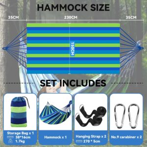 BUOAZR Hamac d'exterieur de Camping 2 Personnes(300 x 150 cm), 270 kg Capacite de Charge, 2 Mousquetons de qualites, 2 Sangles de Ny