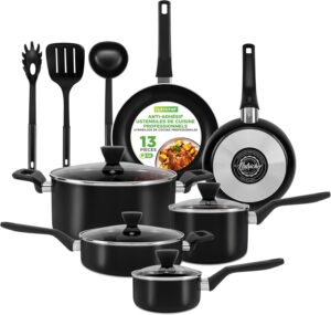 Batterie de cuisine antiadhésive Nutrichef avec ustensiles