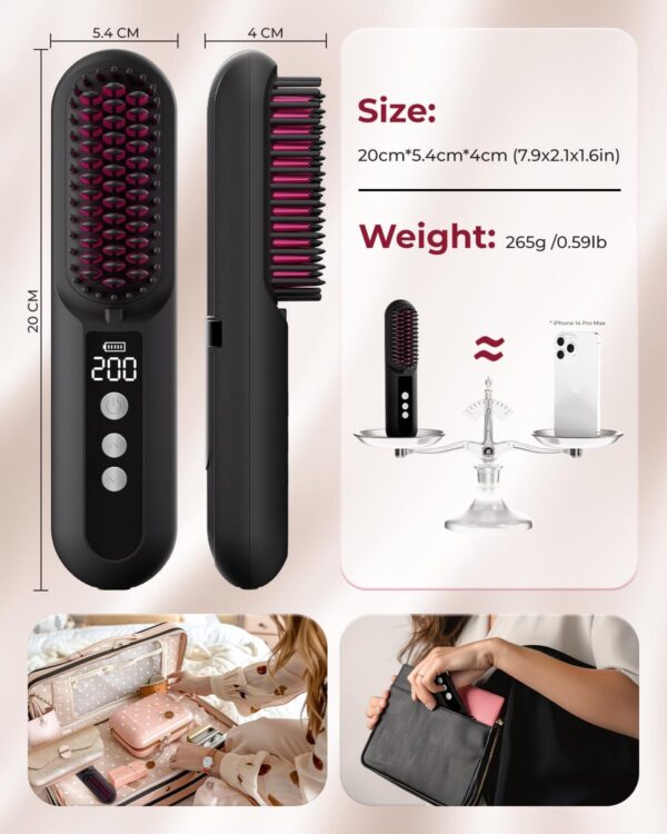 71hk3dVFXQL._AC_SL1500_.jpg CARER SPARK Brosse Lissante Sans Fil 10000mAh Fer a Lisser avec Millions d'Ions Negatif, Autonomie de 80min Chauffage Rapide en 30s