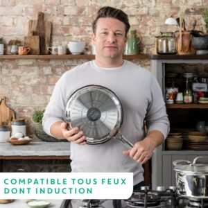 Tefal Jamie Olivers Cook's Direct Inox Lot de 3 poeles 202428 cm, Induction, Revetement antiadhesif, Indicateur de cuisson, Poigne