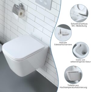 Suspended toilet, complete wall element with flush cistern, flush cistern, release plate, wall toilet with soft-close soft-close mec