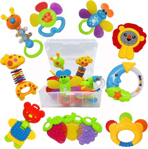 AIVIAI Hochet Bebe pour 0 3 Mois Jouet de Dentition Ensemble Premiers Jouets Bebe Ensemble Cadeau avec boite de rangement Hochets mu